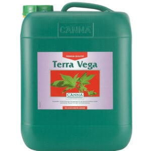 Terra Vega, een vloeibare plantenvoeding van het merk CANNA, speciaal ontwikkeld voor de groeifase van planten. Het product, verpakt in een groene kunststof jerrycan van 5 liter, is geschikt voor gebruik in zowel potgrond als binnen- en buitenteelten. Terra Vega bevordert de groei en ontwikkeling van de wortels en is samengesteld uit hoogwaardige, zorgvuldig geselecteerde voedingsstoffen. Dit product is ontworpen voor de duurzame teelt van zowel hobby- als commerciële kwekers.